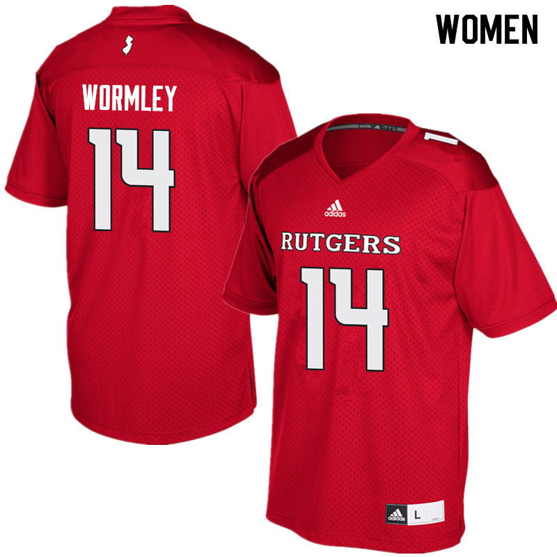 Women #14 Everett Wormley Rutgers Scarlet Knights College Football Jerseys Sale-Red